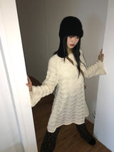 [MADE] Flute Ribbon Strap Punching Wave Knit Dress
