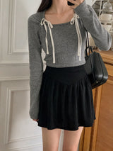 Lovely Ribbon Square Neck T-shirt (4color)