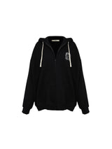HEAVY WEIGHT OVERFITTED UNIVERSITY LOGO EMBROIDERY HOODIE ZIP UP_ BLACK (6682312212598)