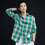 オーバーフィット格子縞チェックシャツ/OVERFIT PLAID CHECK SHIRT-GREEN+PINK