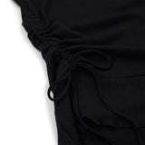 Shirring High-neck Mini Dress [BLACK] (6638395261046)