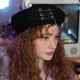 セーフティピンチェインベレー帽/0 4 safety pin chain beret - BLACK