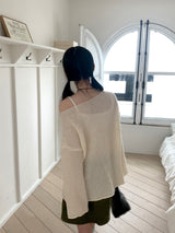 Lipu boat neck overfit mongle long sleeve knit