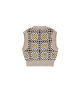GRANNY SQUARE V-NECK CROP VEST  SAND BEIGE (6691440001142)