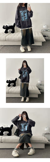 【ショート・ベーシック/S-2XL】レイバックバンディングヴィンテージディープウォッシュバックスリットデニムロングスカート