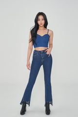 ハイウェストセミブーツカットスパンデックスデニムパンツ/HIGH WAIST SEMI BOOTSCUT SPANDEX DENIM PANTS [6861]