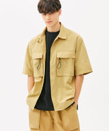 TWO POCKET STRING HALF SHIRTS (BLACK) (6585203851382)
