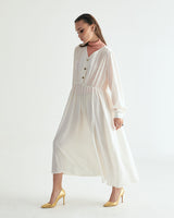 V-NECK CREASE SHIRRING ONEPIECE - IVORY (6635995725942)