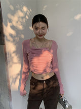 Must-have shirring long-sleeved T-shirt