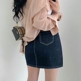 コントラストスティッチデニムミニスカート / Contrast Stitch Dark Blue Denim Mini Skirt