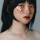 [925 SILVER] Crystal Ribbon Necklace