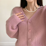 [7color/guaranteed color] Milk Tea Angora V-neck cardigan
