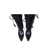 Lace-Up Under The Knee Boots Heel(Black)