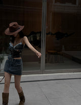 Cutting Lowrise Denim Miniskirt