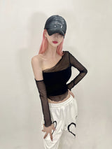 サマーウェーブメッシュトップ/432. Summer wave mesh top (bk, wh, pk)