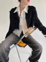 ノーボタンファークロップカーディガン/Nor Button Fur Crop Cardigan (3color)