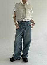 クロップレザーパッデッドベスト/Crop Leather Padded Vest (2color)