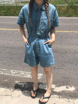 ネイビー デニム ジャンプスーツ