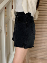 Thin and Fit Cut Capri Slit Denim Pants (2color)