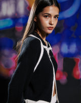 ブークルニットクロップジップアップ/BOUCLE KNIT CROP ZIP UP BLACK