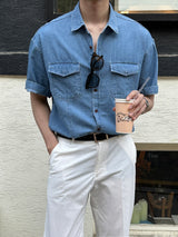 セミオーバーボタンハーフデニムシャツ  / LMN Semi-Over Button Half Denim Shirt (2 colors)