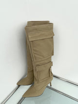 1028. Cargo stiletto long boots heel (2color)