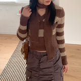 【マフラーセット】プリナ Vネック アンゴラカラーコンビネーションストライプクロップロングスリーブニット