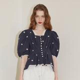 Round Sleeve Embroidered Square Blouse (6681230573686)