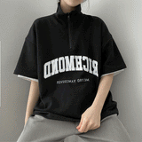リッチセミジップアップショートスリーブTシャツ/Rich semi zip-up short-sleeved T-shirt