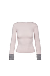 Boat Neck Two-Tone Long Sleeve Top (PINKGREY)