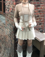 High-Waist Cutting Damage Pleated Skirt