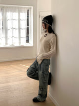 Kinu star point boat neck long sleeve knit