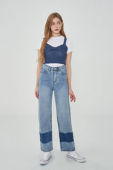 2トーンミックスロールアップデニムパンツ/TWO TONE MIXED ROLL UP DENIM PANTS [6605]