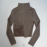 Turtleneck ribbed zip-up