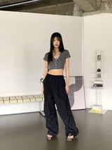 カタル一体型レースVネッククロップ半袖カーディガン/ Catal all-in-one lace V-neck cropped short-sleeved cardigan