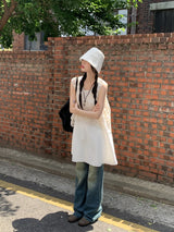 シースルー刺繍レイヤードスリーブレスベストカーディガン/Fshi See-Through Embroidered Layered Sleeveless Vest Cardigan