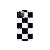 fluffy check hard case-black
