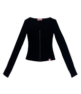 ココスクエアネックリブドボタントップ / PNF made Coco squarneck ribbed button top