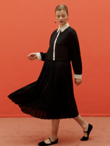 Lace pleated dress - Black (6682468352118)