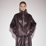 レザージップアップジャンパー / Leather zip-up jumper brown