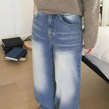 Jons light washed denim long wide pants