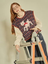 Sheep Embroidered Vest (Navy) (6643893305462)