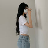 サイドシャーリングリブドクロップ半袖Tシャツ