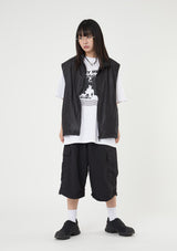 Glossy nylon half-neck 2-way vest zip-up