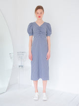 SHIRRING DETAIL MIDI ONEPIECE_NAVY (6580077035638)