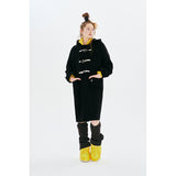 UNI MONO CHERRY HOODIE LONG DUFFLE COAT [BLACK]