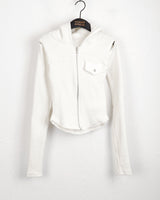 Mund shoulder sleeve slits cutout warmer ribbed hood zip-up