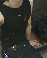 RHINESTONE DRAWING SLEEVELESS TOP BLACK