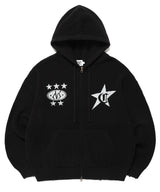 DAMAGED KNIT ZIP UP HOODIE BLACK(CV2DFUK681A)