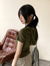 ヒッシャーY2Kスターアイレットフード半袖Tシャツ / Hisher Y2K Star Eyelet Hooded Short Sleeve T-shirt